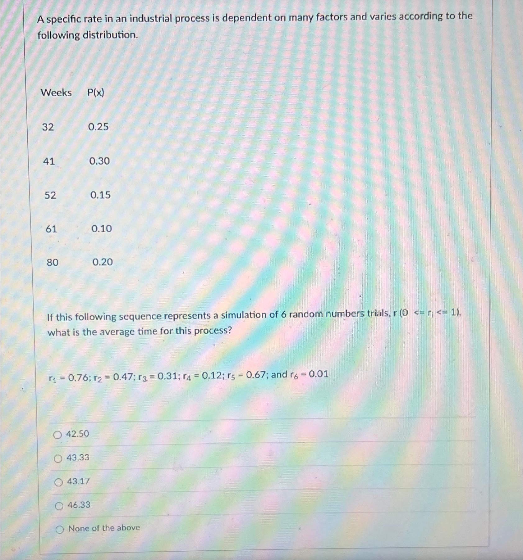  A specific rate in an industrial process is dependent on many