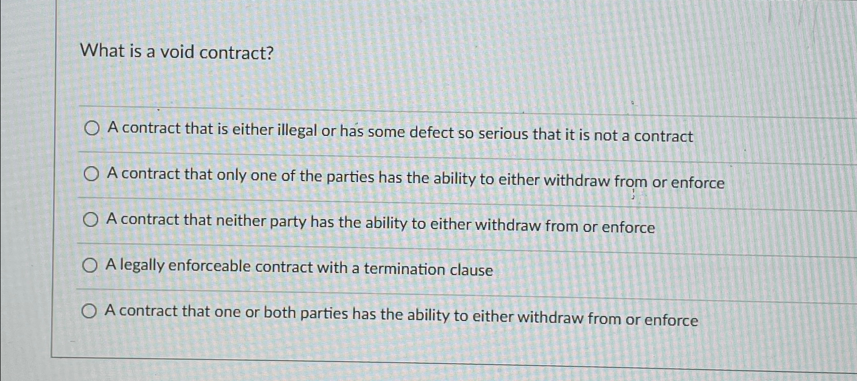  What is a void contract? A contract that is either illegal