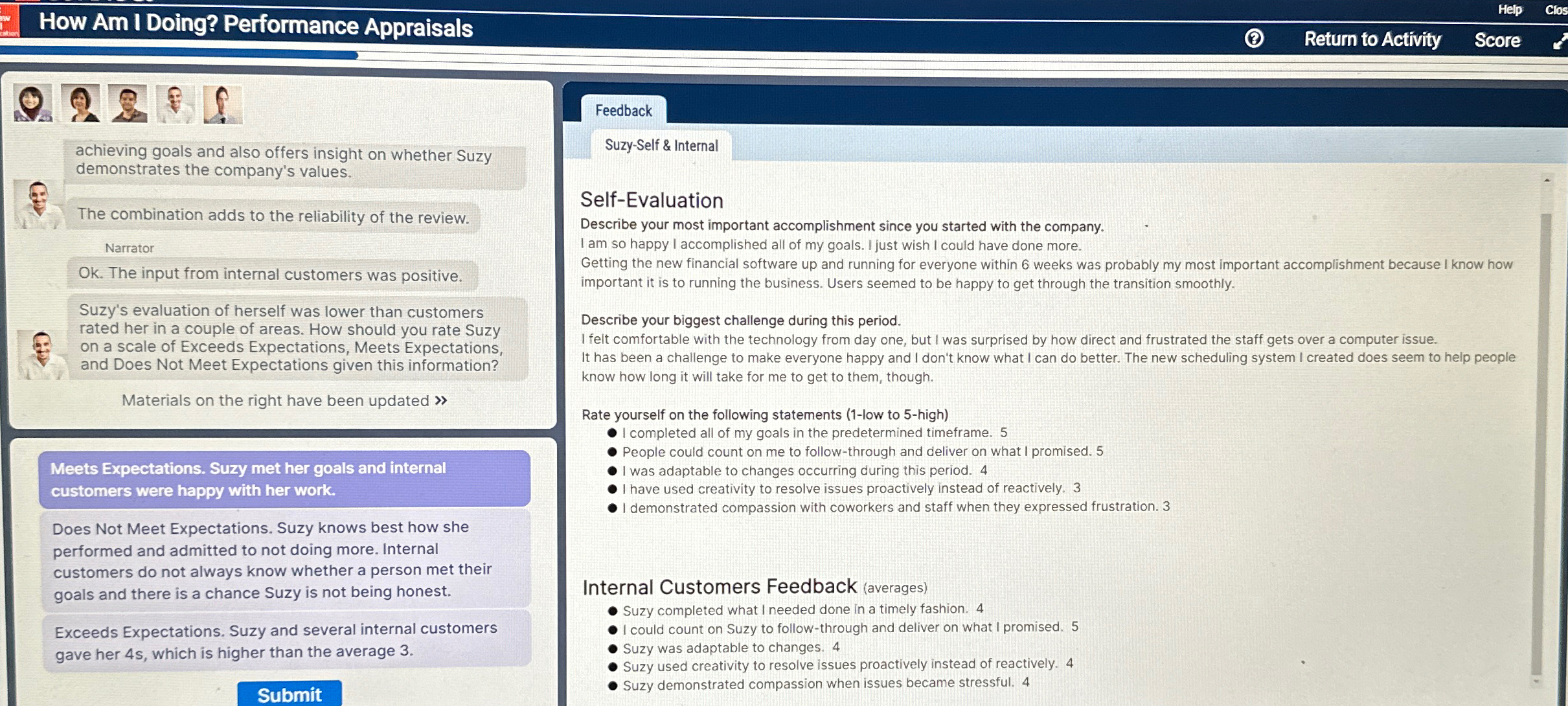  How Am I Doing? Performance Appraisals Return to Activity Score achieving