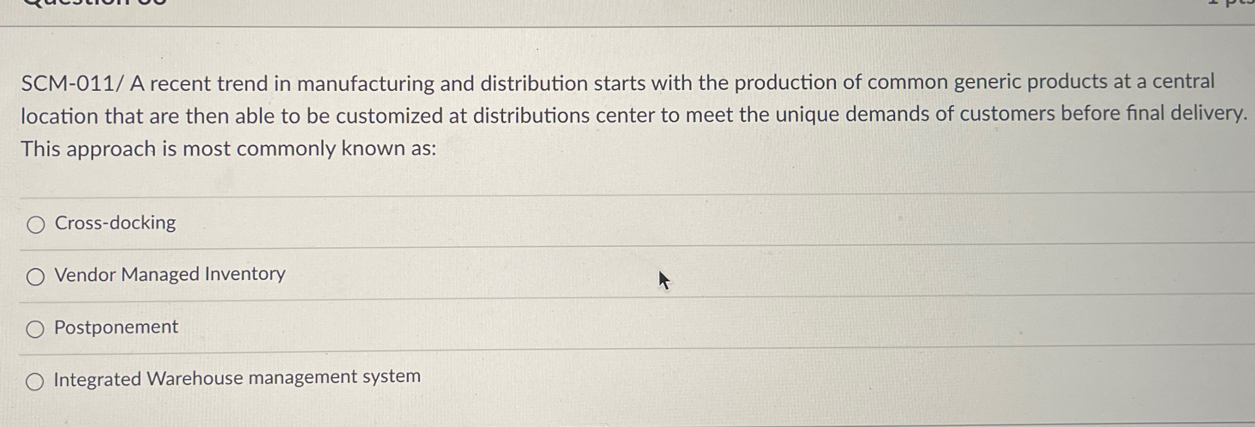  SCM-011/ A recent trend in manufacturing and distribution starts with the