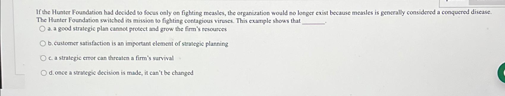  If the Hunter Foundation had decided to focus only on fighting