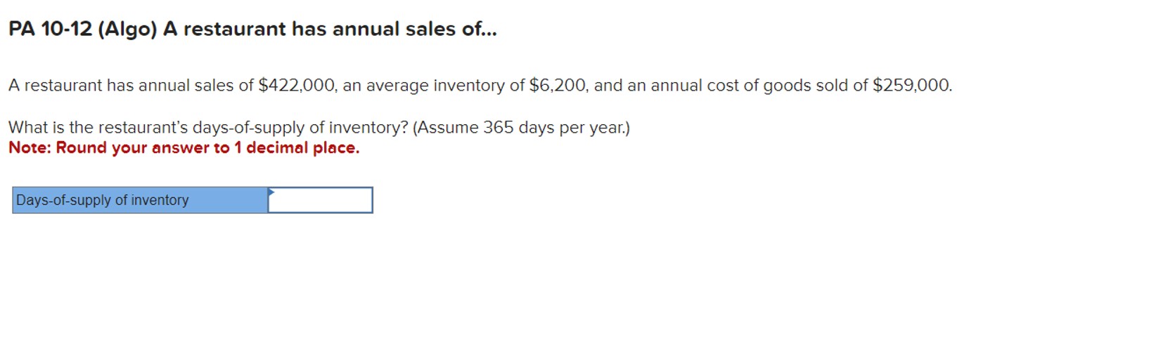  PA 10-12(Algo) A restaurant has annual sales of... A restaurant has