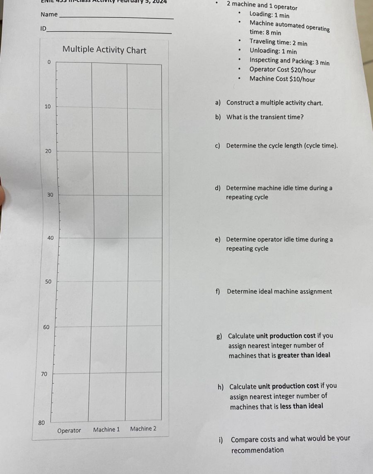  Name ID Multiple Activity Chart Operator Machine 2 2 machine and