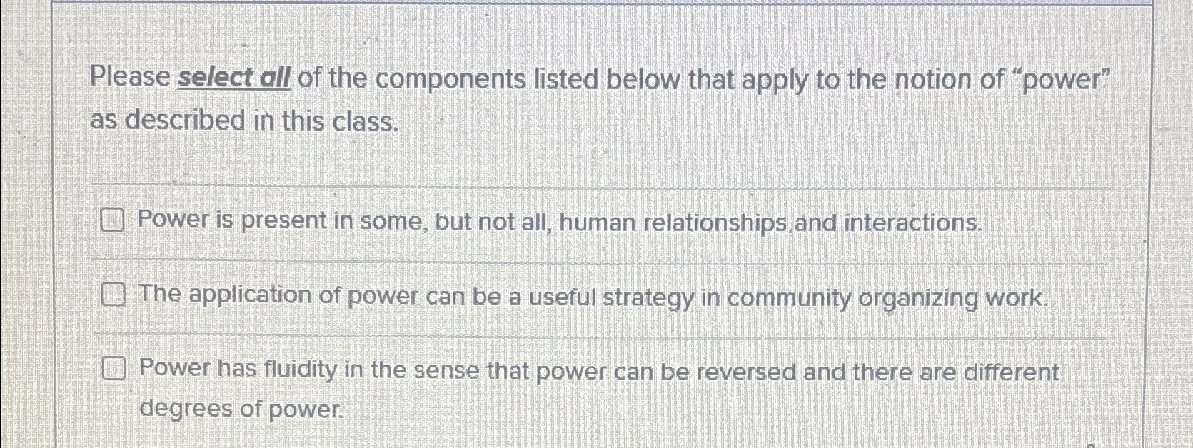  Please select all of the components listed below that apply to