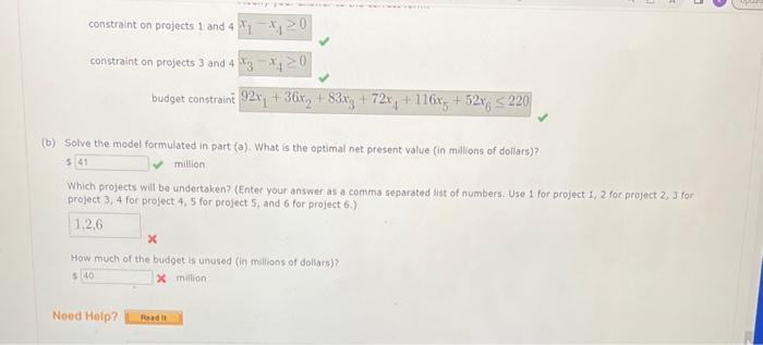 capital budgeting decision. Six real estate projects are available for investment. The