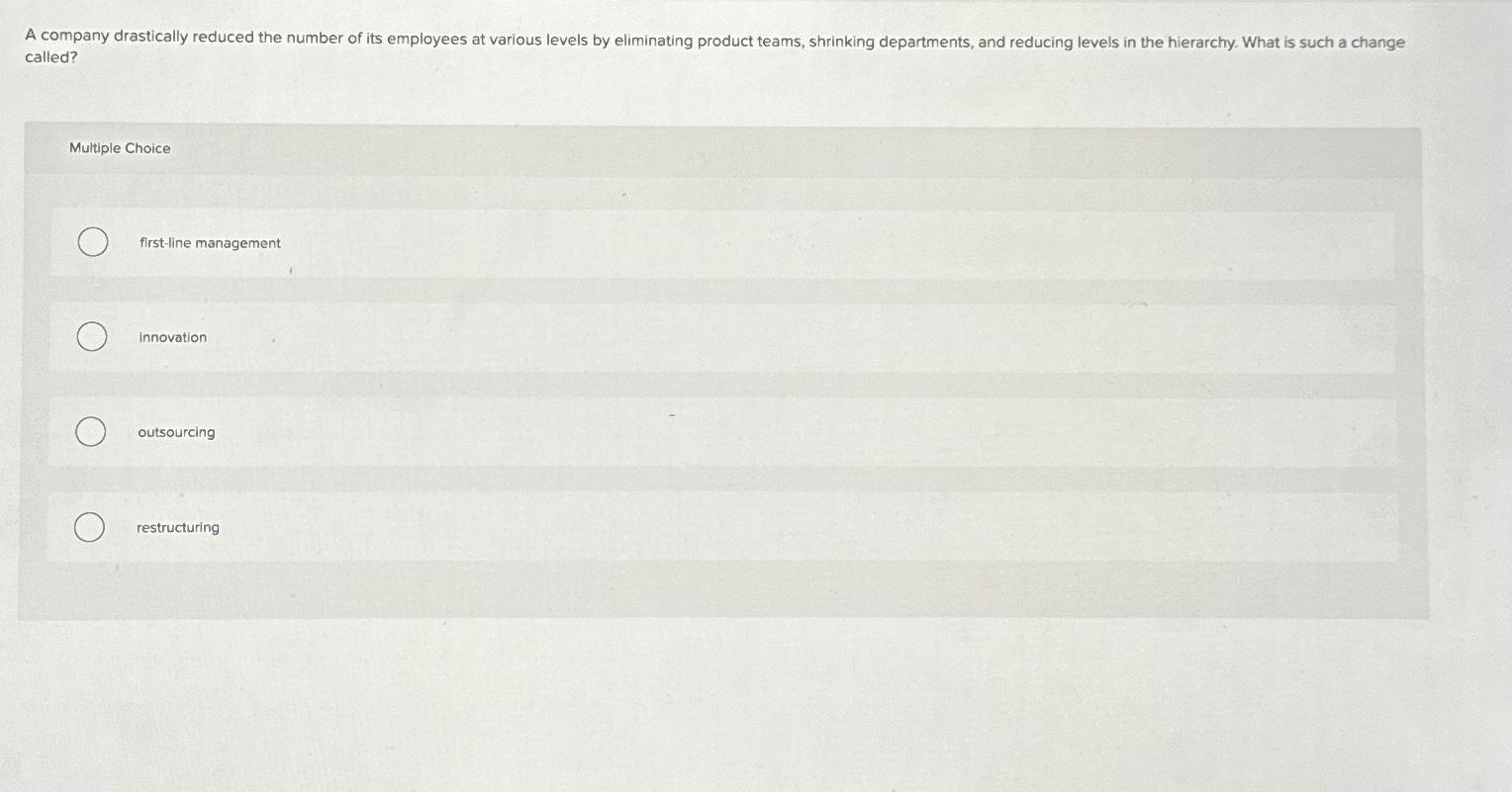  called? Multiple Choice first-line management innovation outsourcing restructuring 