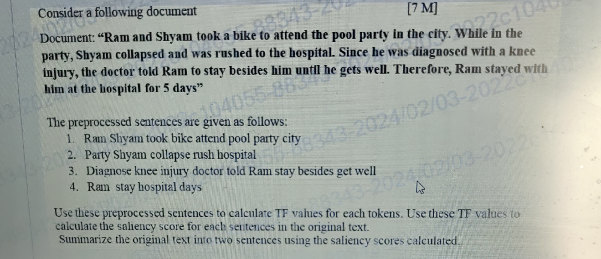  Consider a following document [7 M] Document: "Ram and Shyam took