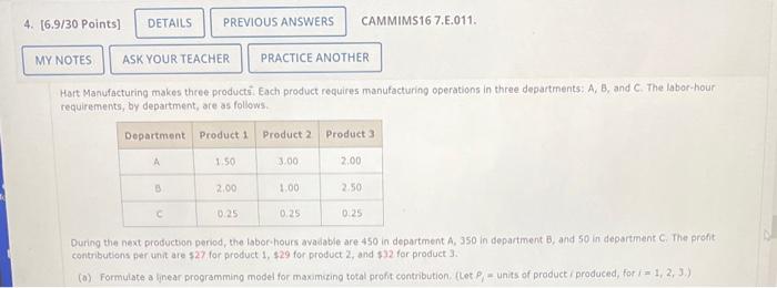 step by step solution Hort Manufacturing makes three product. Each product requires