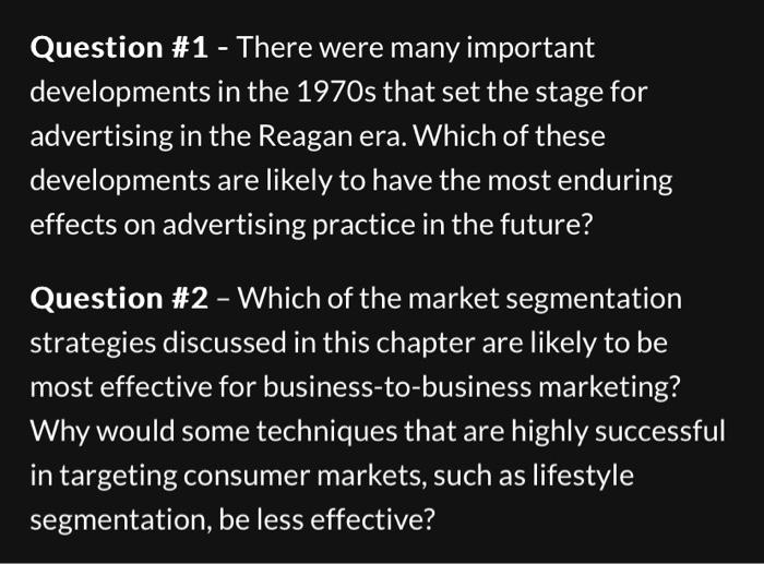  Question \#1 - There were many important developments in the 1970s