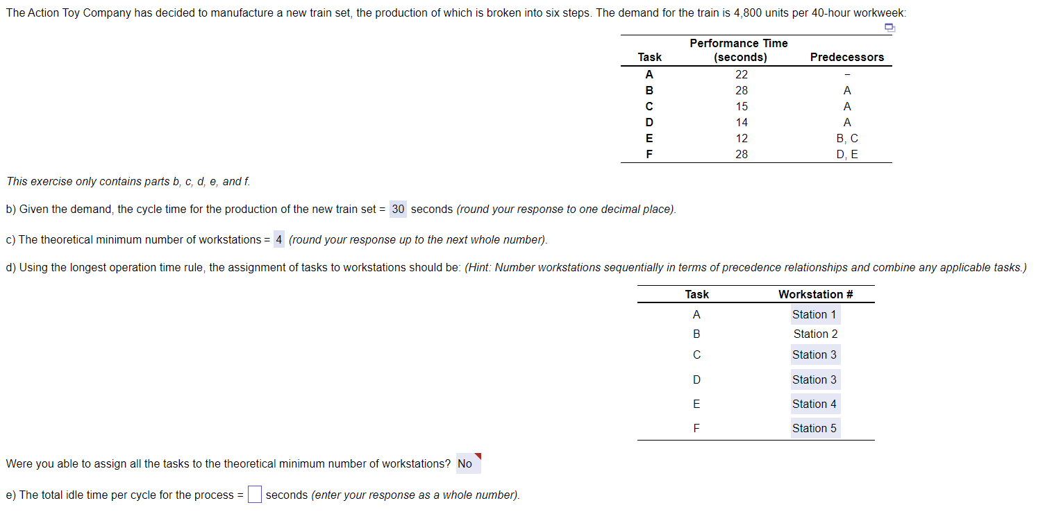  b) Given the demand, the cycle time for the production of