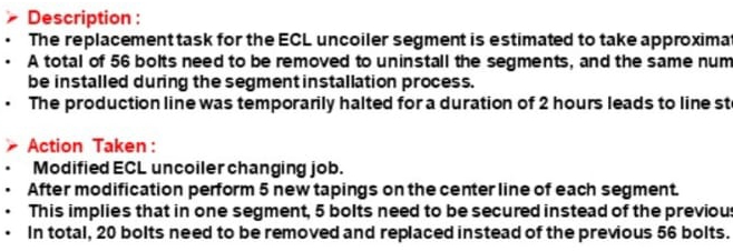  Description: The replacement task for the ECL uncoiler segment is estimated