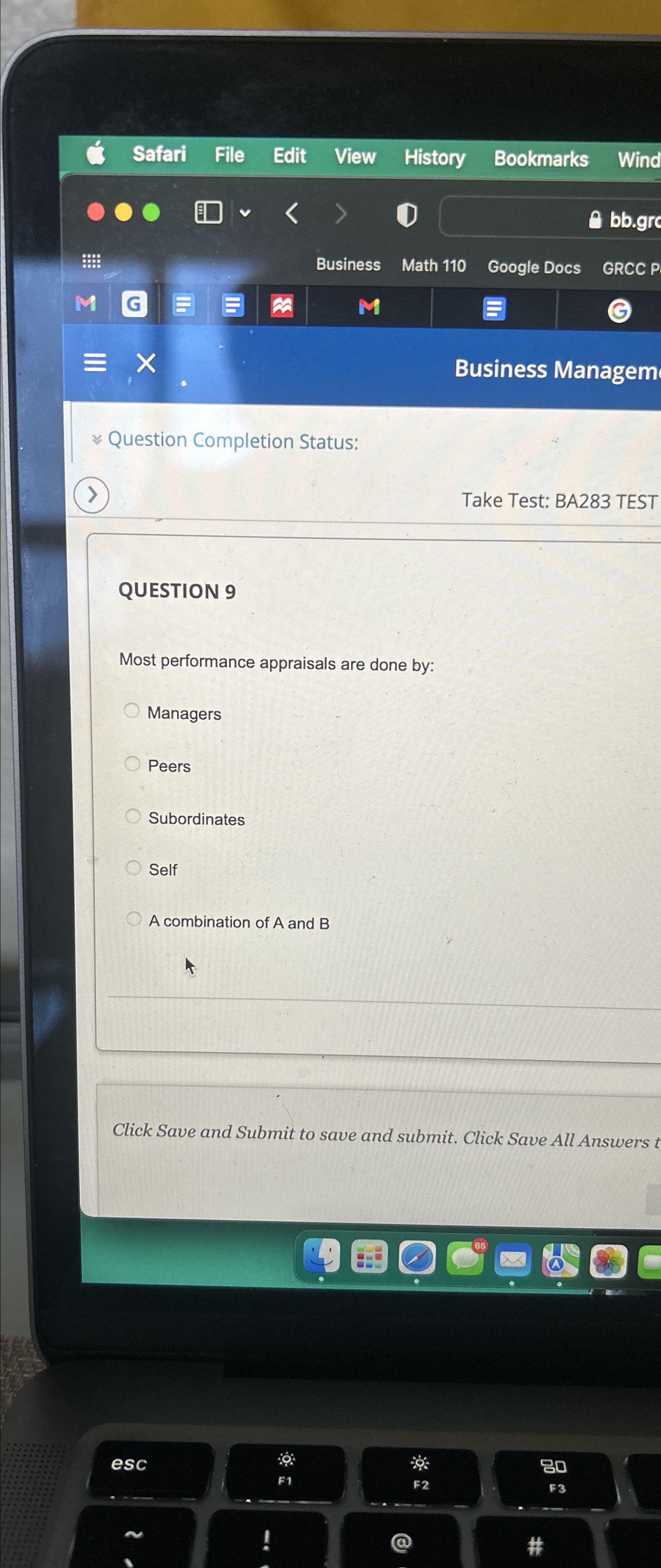  Business Managem ~~ Question Completion Status: Take Test: BA283 TEST QUESTION