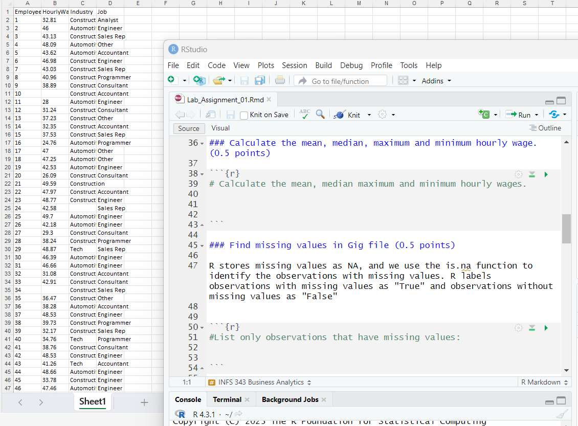 Using R Studio 36-\#\# Calculate the mean, median, maximum and minimum hourly