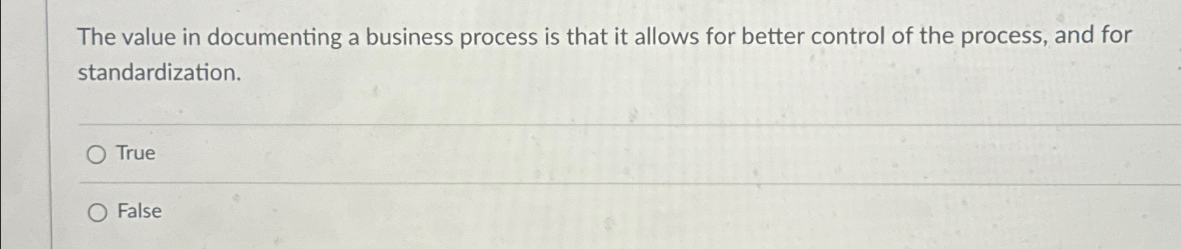  The value in documenting a business process is that it allows