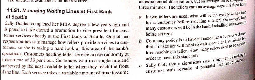  11.S1. Managing Waiting Lines at First Bank of Seattle Sally Gordon