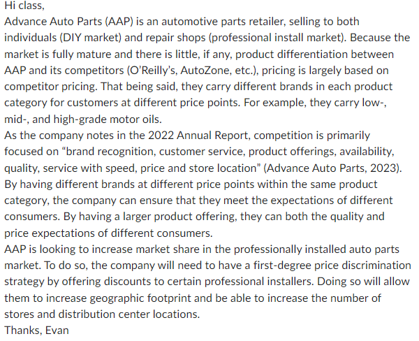 I need help writing a peer response Orginal Question: Research Research pricing