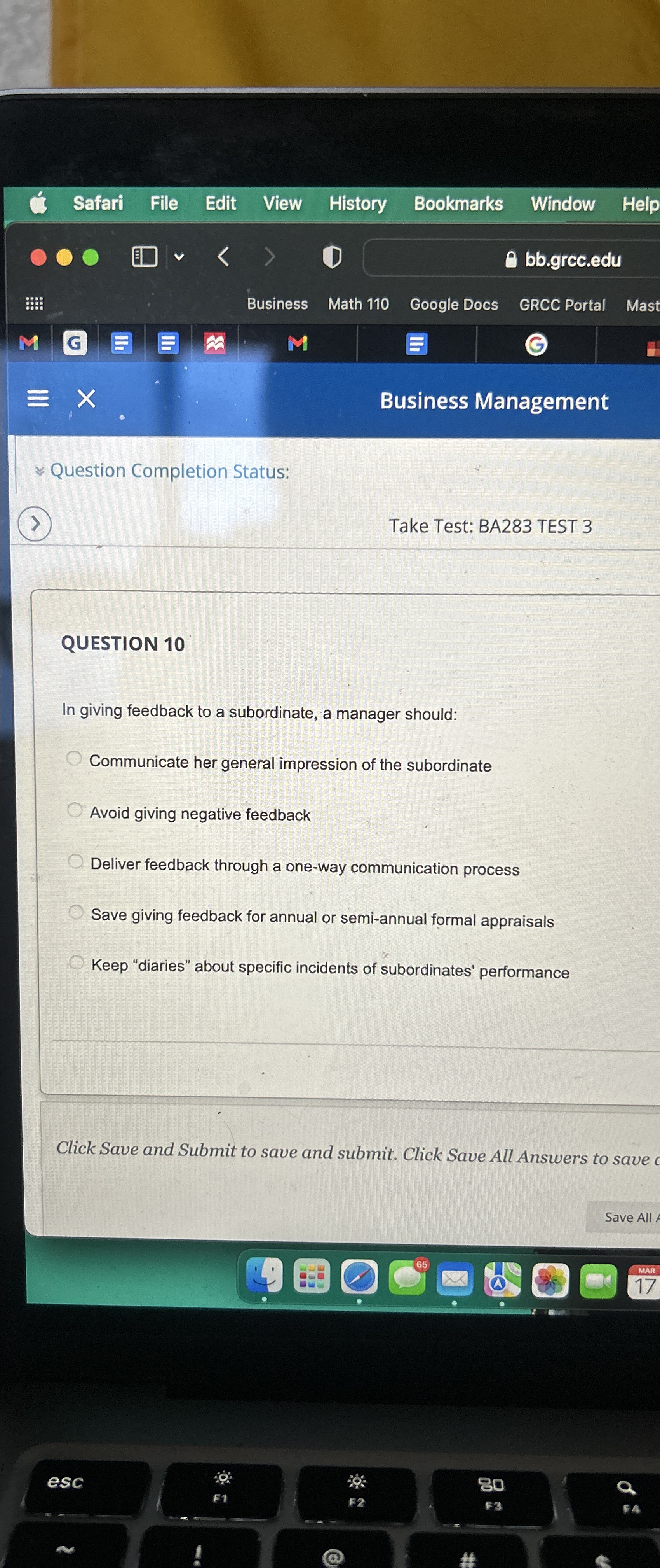  Business Management Question Completion Status: Take Test: BA283 TEST 3 QUESTION
