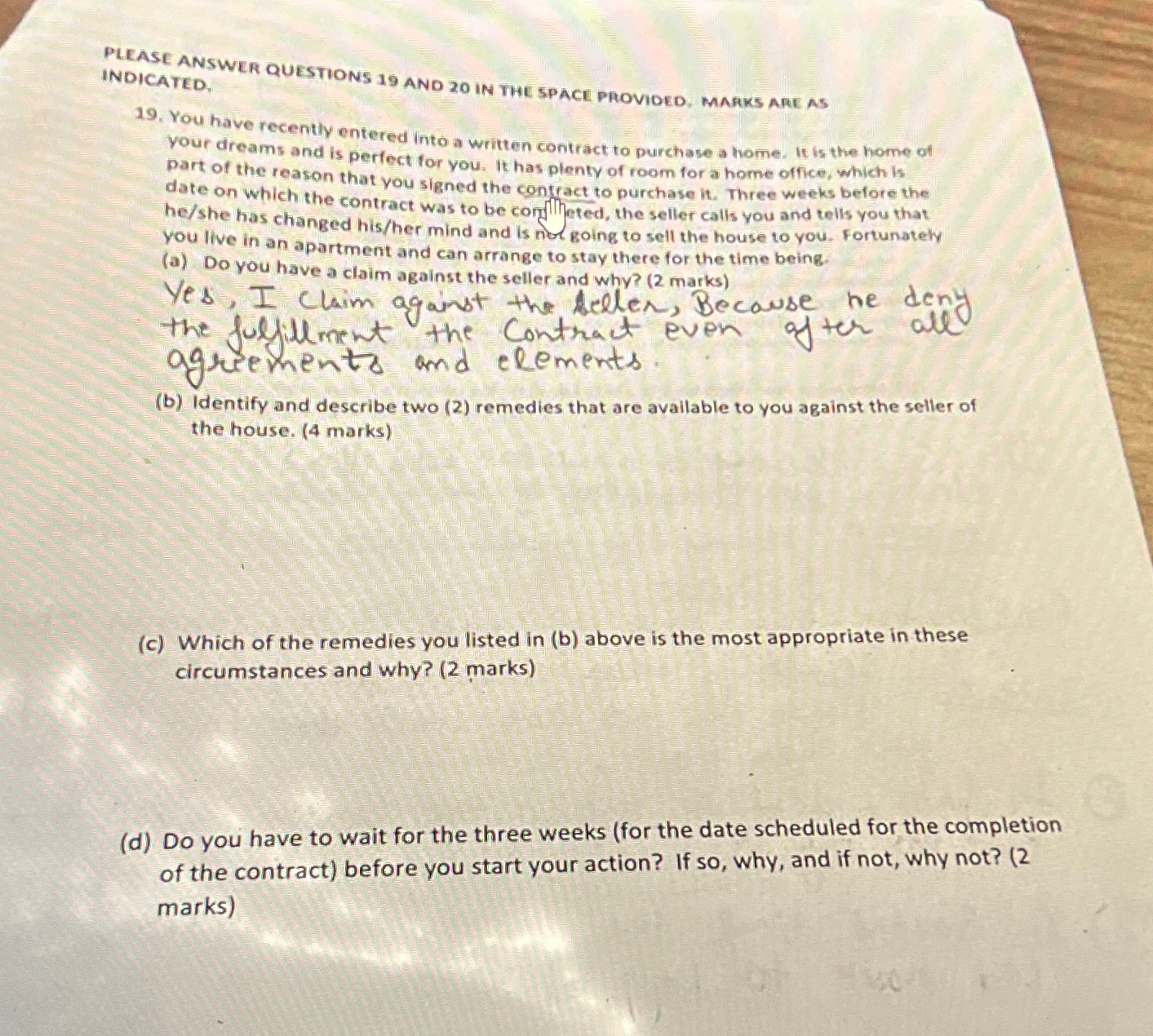  PLEASE ANSWER QUESTIONS 19 AND 20 IN THE SPACE PROVIOED, MARKS