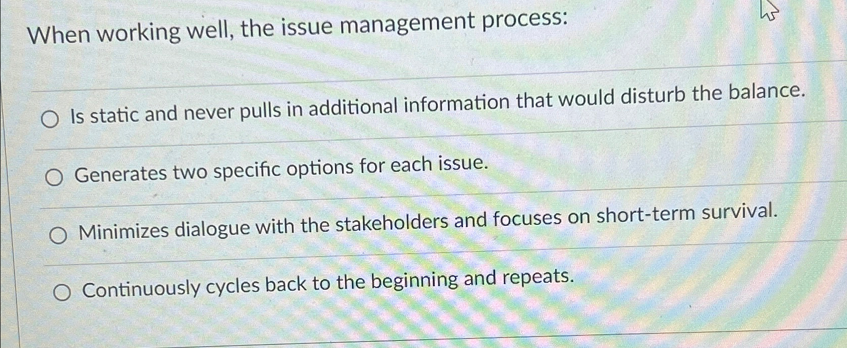  When working well, the issue management process: Is static and never