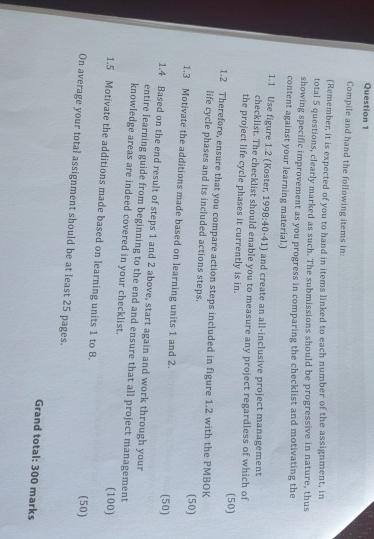  Question 1 Compite and hand the following items in: Remember, it