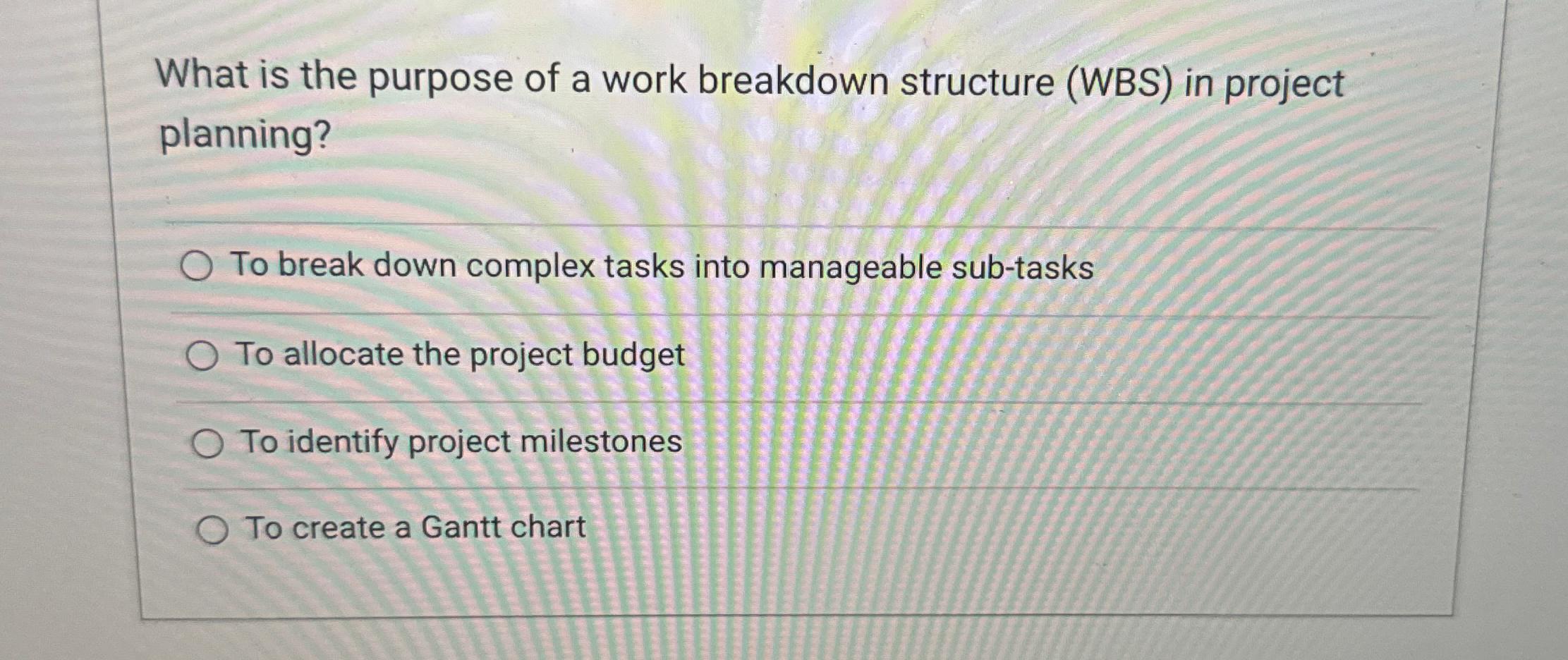  What is the purpose of a work breakdown structure (WBS) in