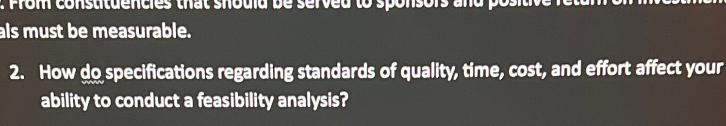  2. How do specifications regarding standards of quality, time, cost, and
