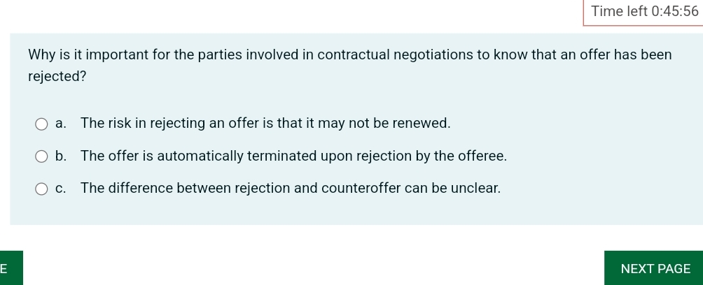  Time left 0:45:56 Why is it important for the parties involved