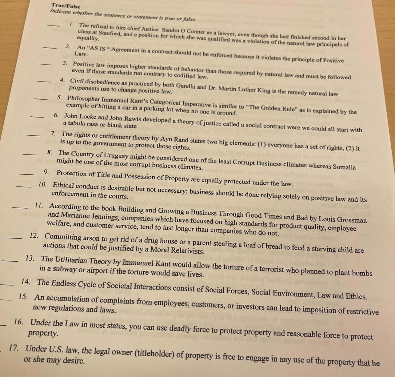  True/False Indicate whether the sentence or statement is true or false.
