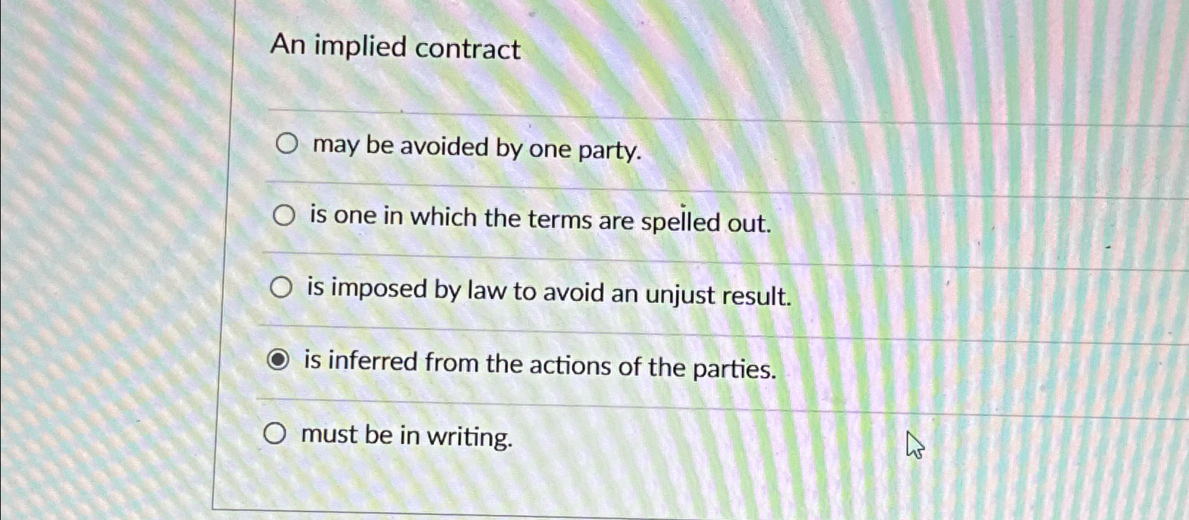  An implied contract may be avoided by one party. is one