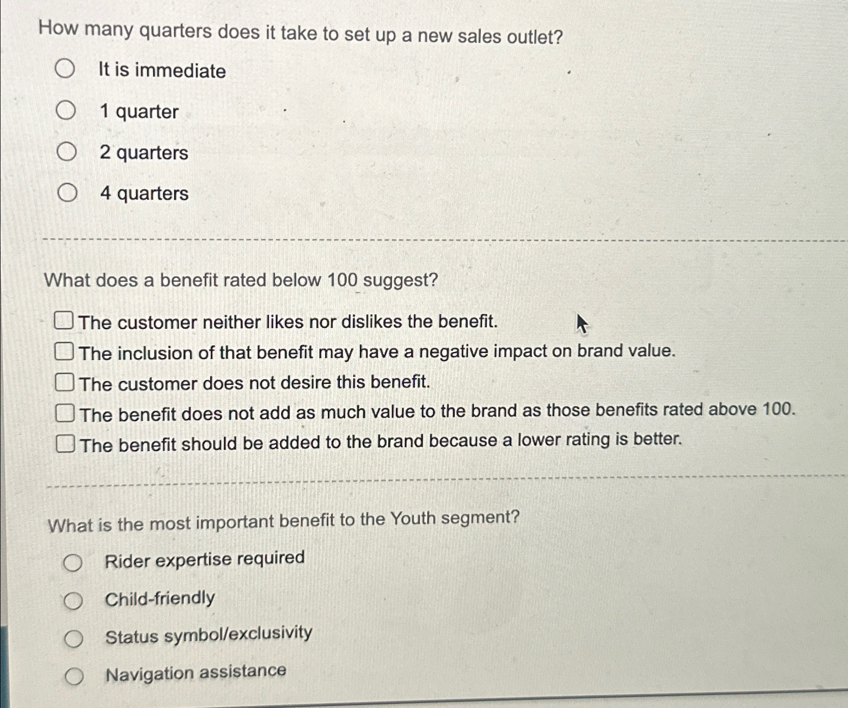  How many quarters does it take to set up a new