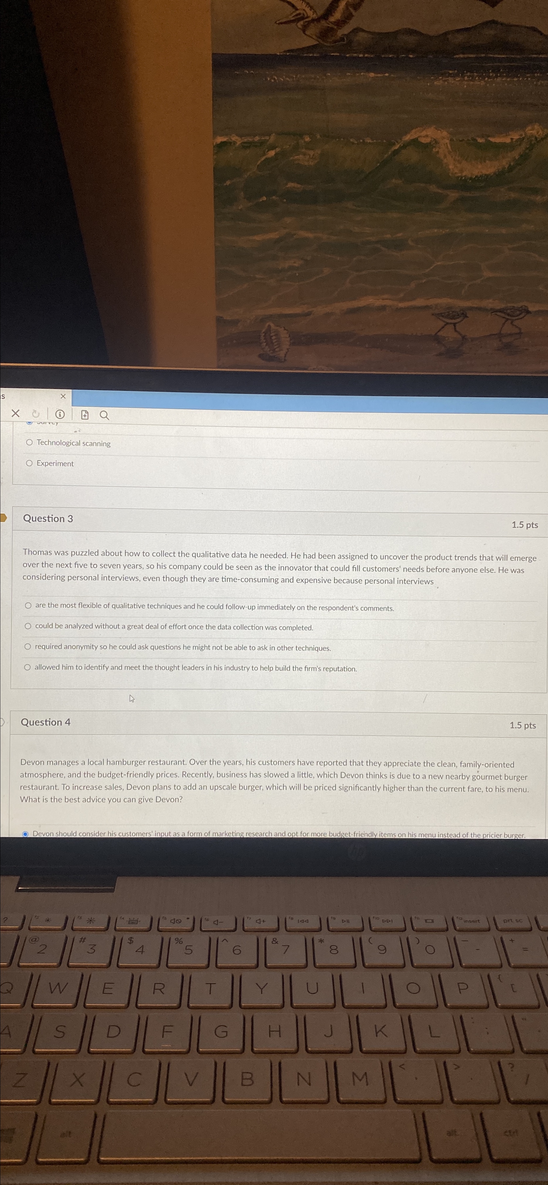  Technological scanning Experiment Question 3 1.5pts Thomas was puzzled about how