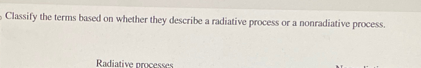  Classify the terms based on whether they describe a radiative process
