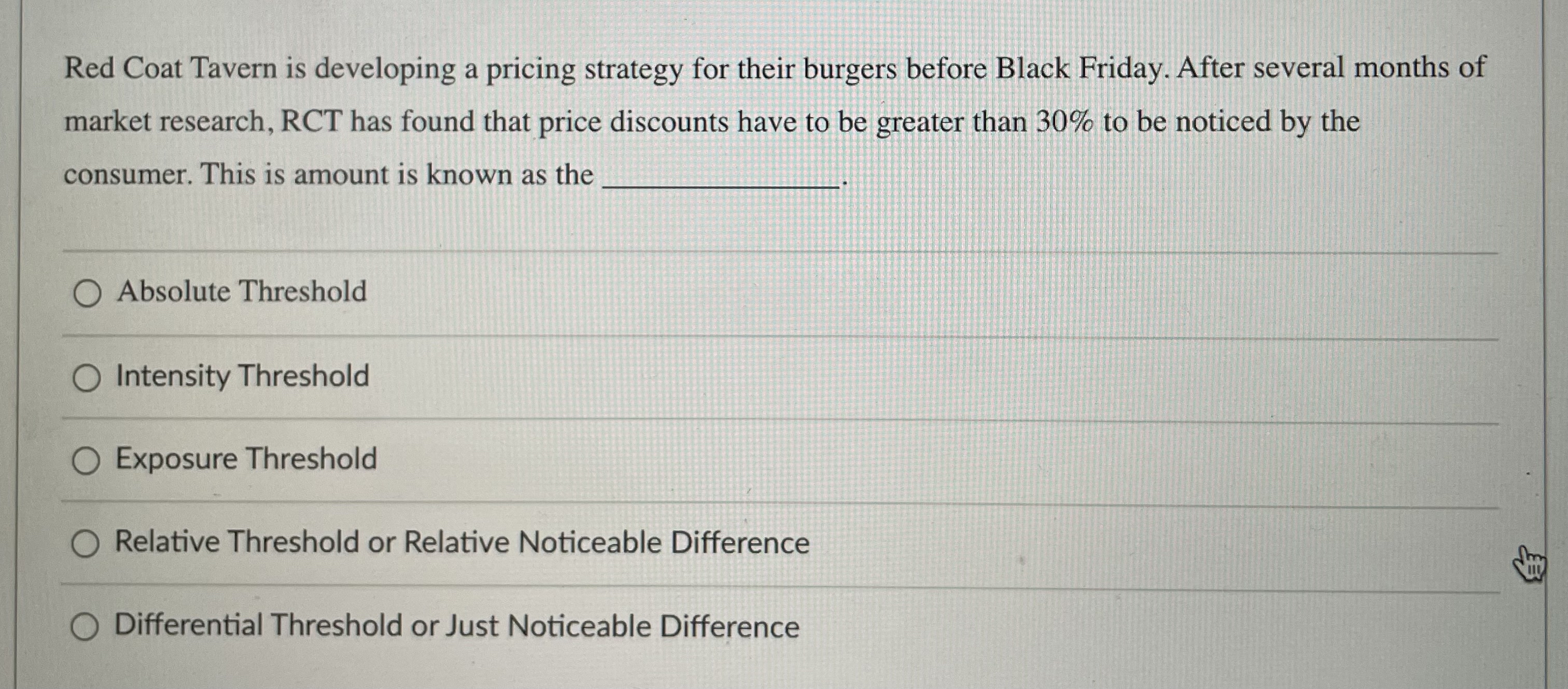  Red Coat Tavern is developing a pricing strategy for their burgers