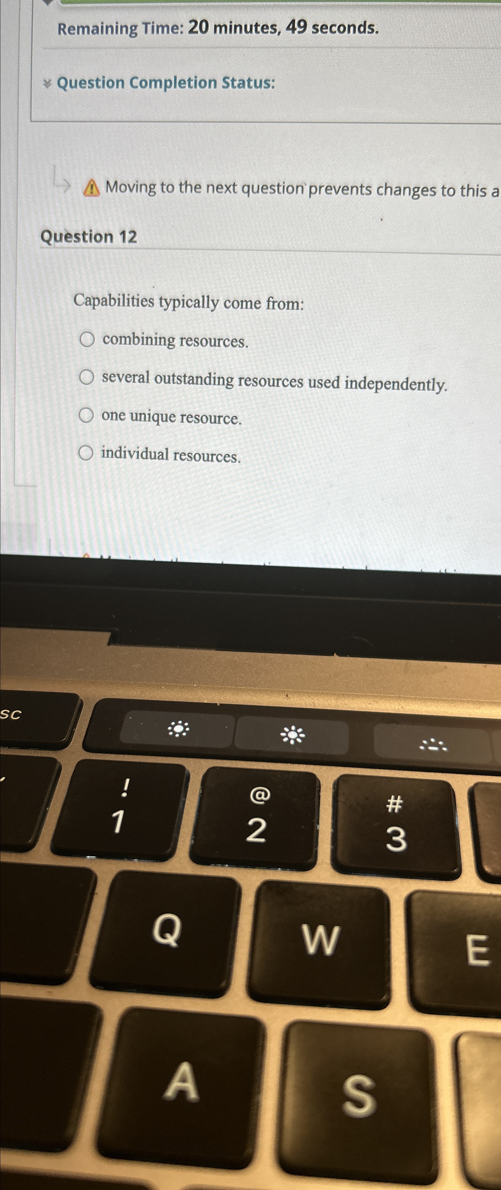  Remaining Time: 20 minutes, 49 seconds. Question Comp Capabilities typically come