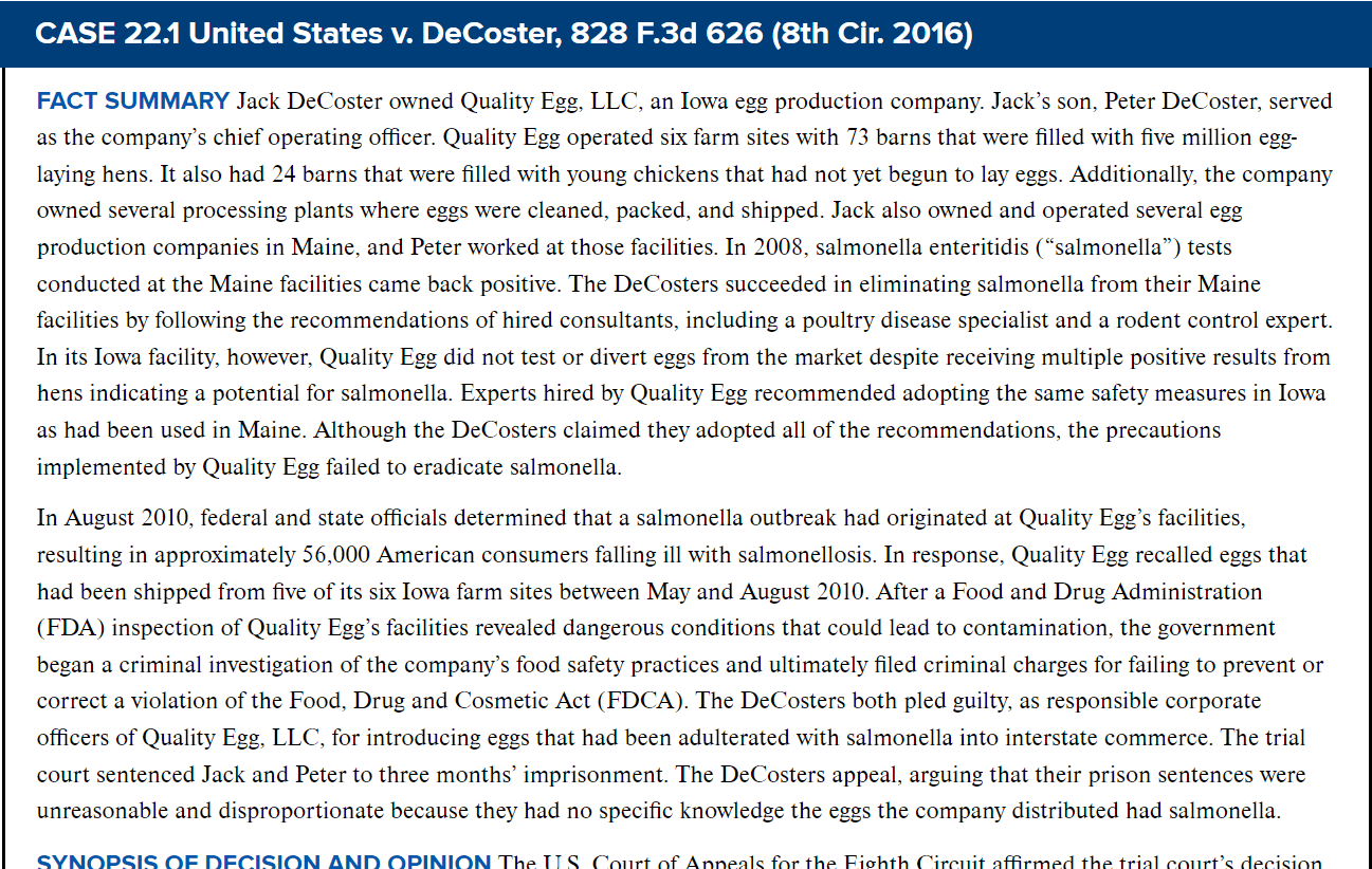  CASE 22.1 United States v. DeCoster, 828 F.3d 626(8th Cir. 2016)