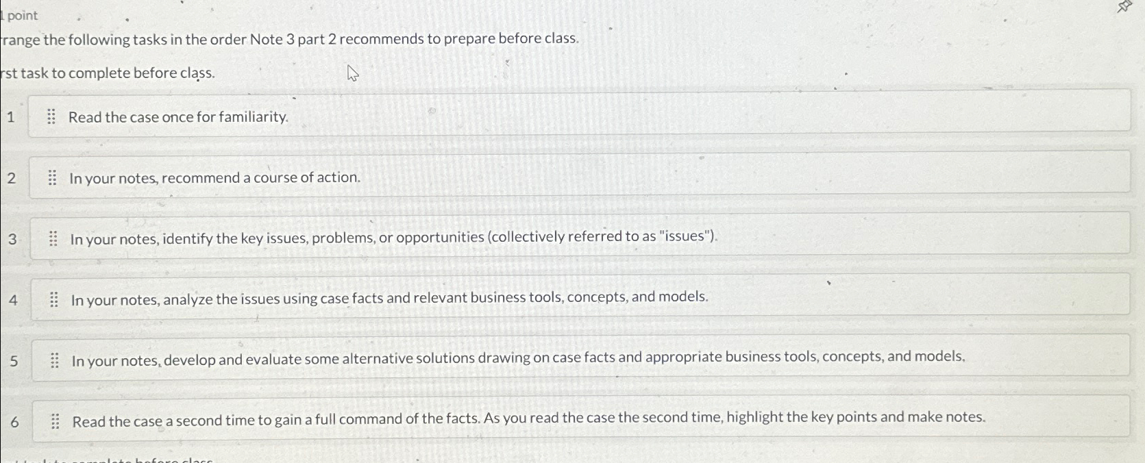  point range the following tasks in the order Note 3 part