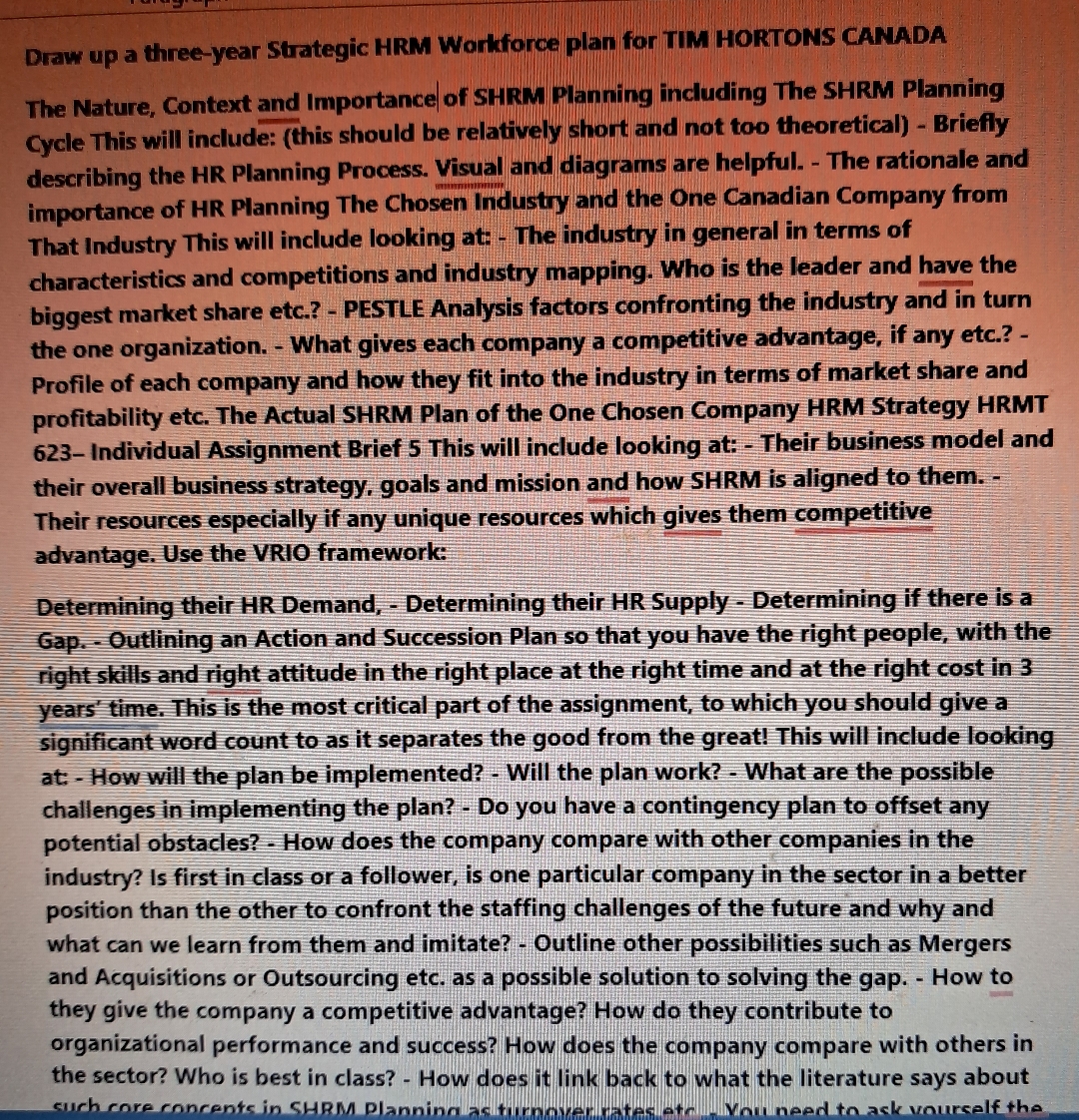  Draw up a three-year Strategic HRM Workforce plan for TIM HORTONS