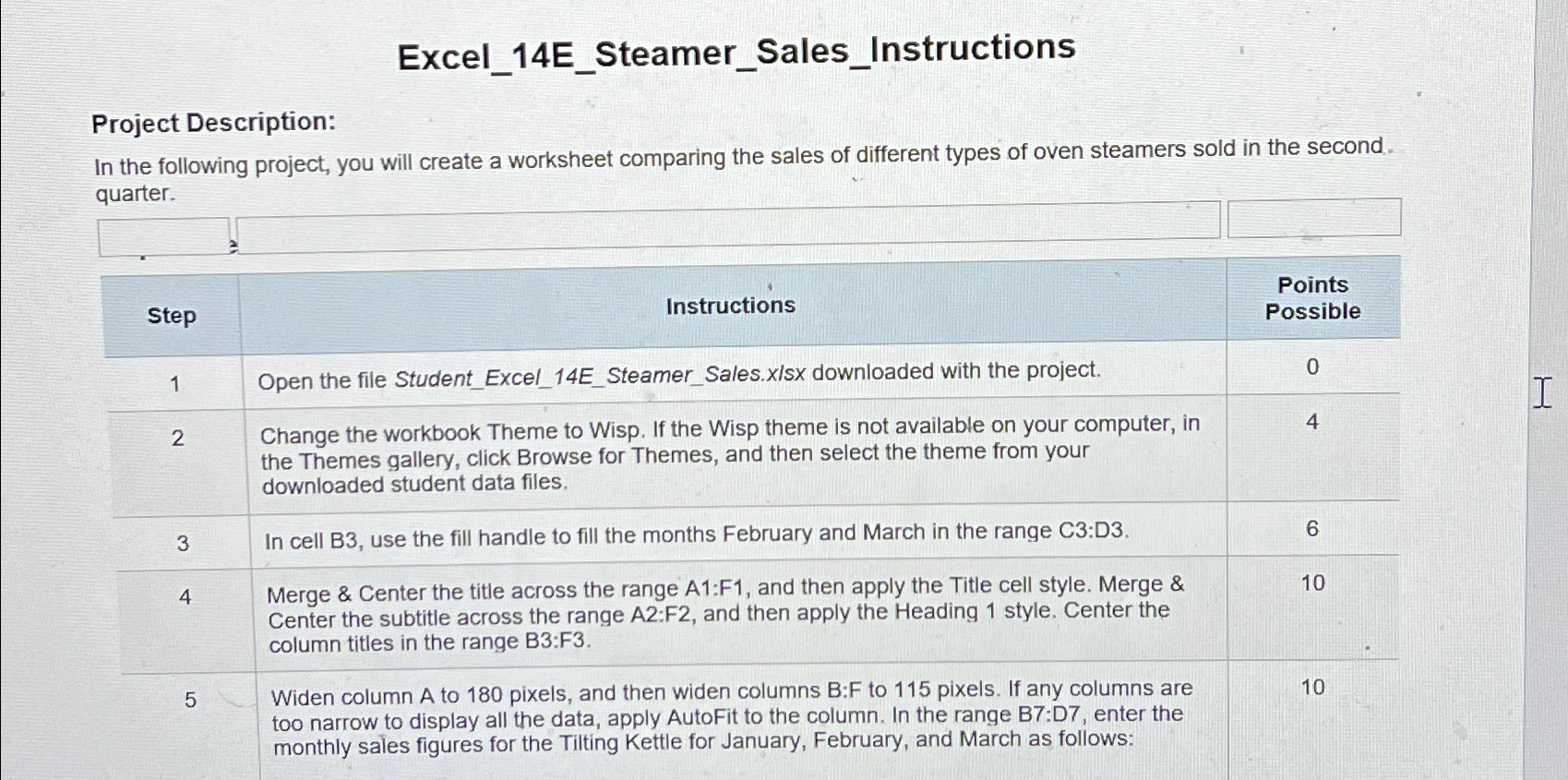  Excel_14E_Steamer_Sales_Instructions Project Description: In the following project, you will create a
