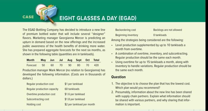 Please show the math process. thanks. CASE EIGHT GLASSES A DAY (EGAD)