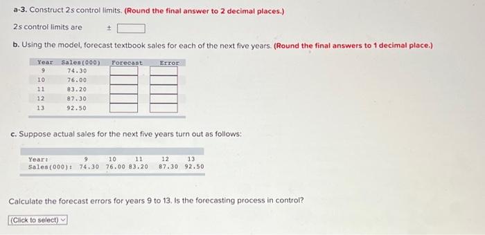  a-3. Construct 2s control limits. (Round the final answer to 2