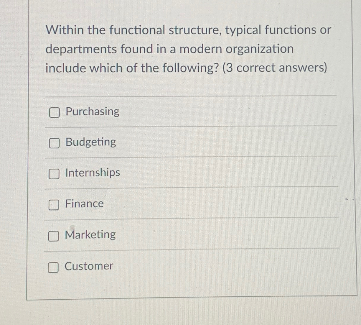  Within the functional structure, typical functions or departments found in a