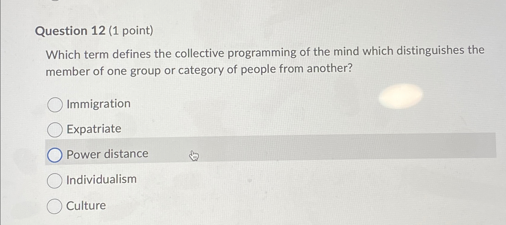  Question 12(1 point) Which term defines the collective programming of the