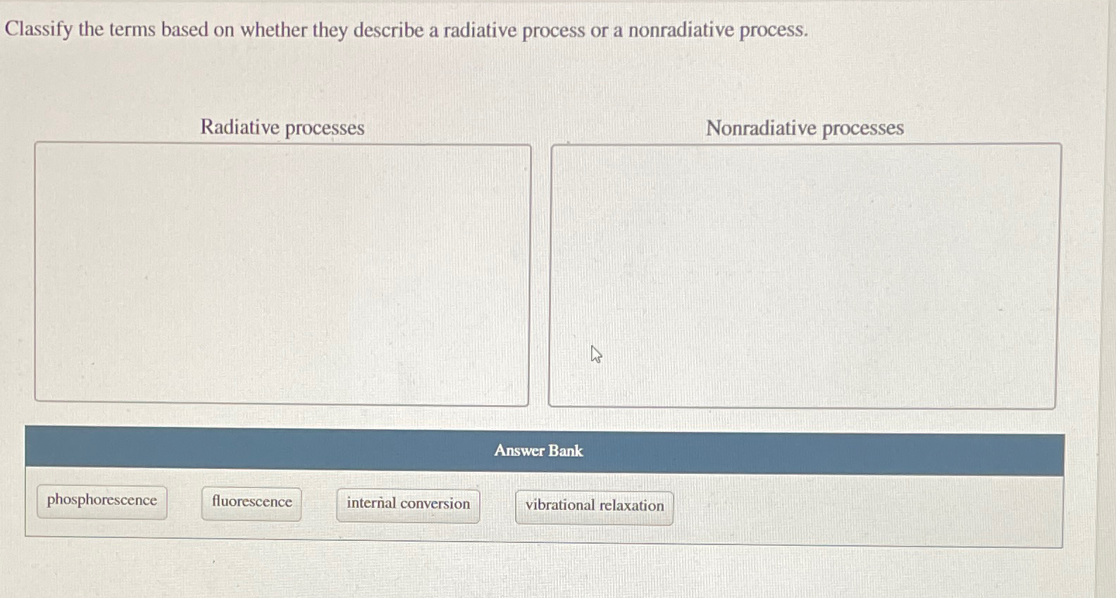  Classify the terms based on whether they describe a radiative process