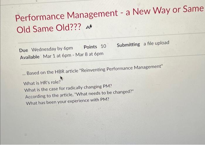  Performance Management - a New Way or Same Old Same Old???