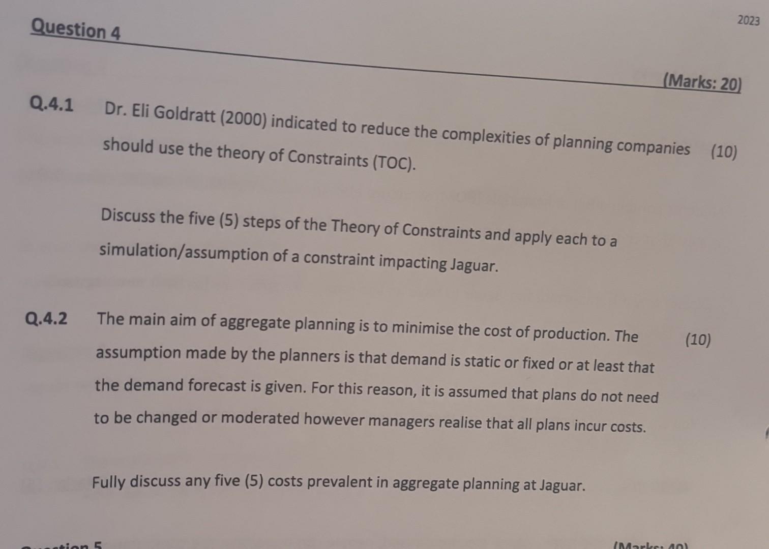  Q.4.1 Dr. Eli Goldratt (2000) indicated to reduce the complexities of