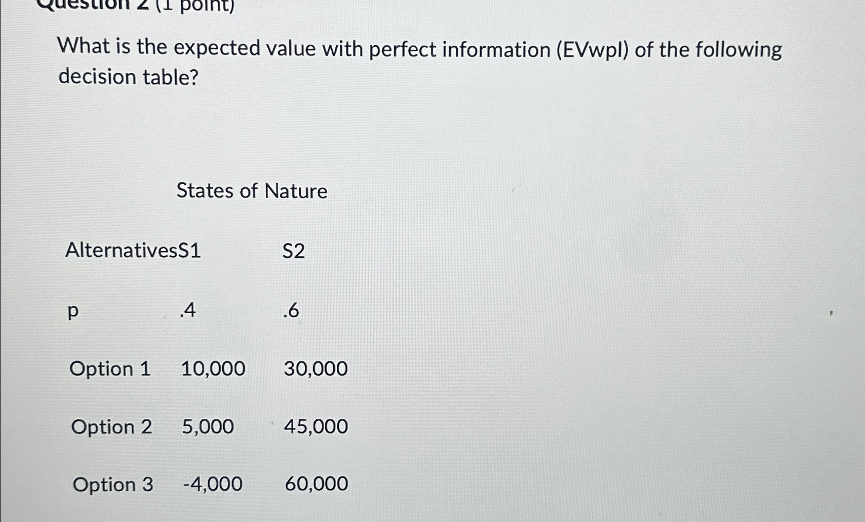  What is the expected value with perfect information (EVwpl) of the
