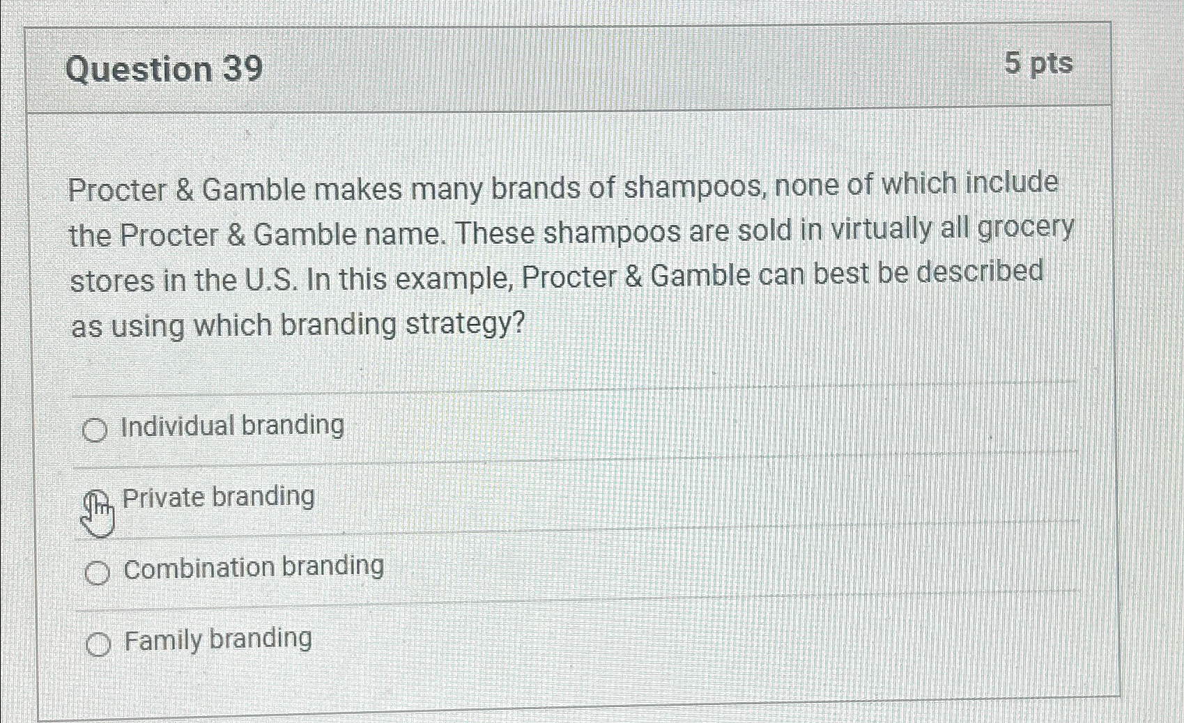  Question 39 5 pts Procter & Gamble makes many brands of