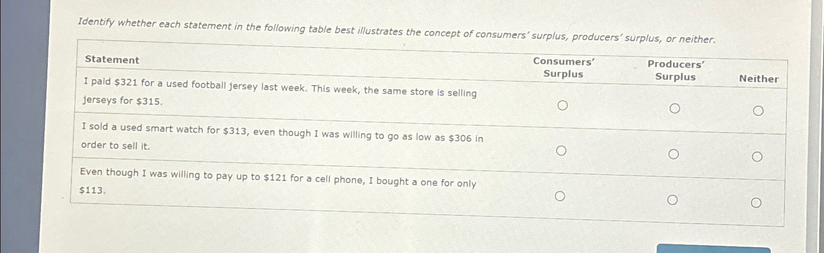  Identify whether each statement in the following table best illustrates the