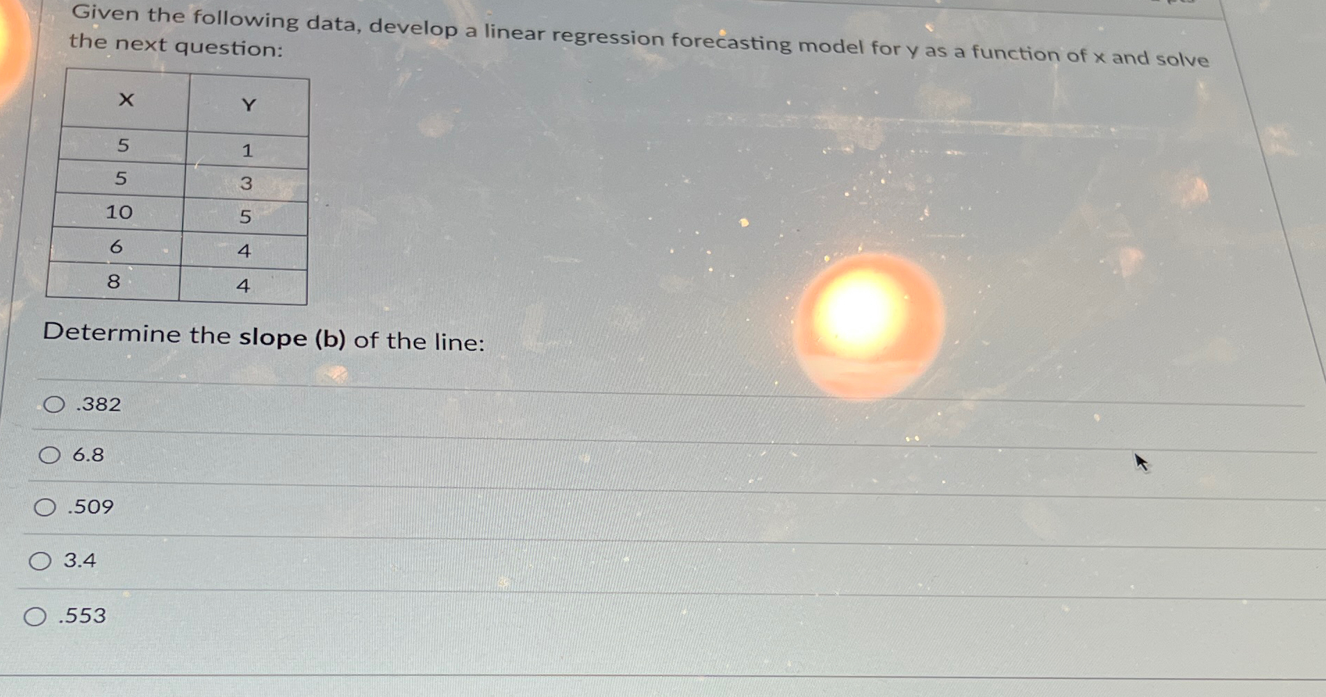  Given the following data, develop a linear regression forecasting model for