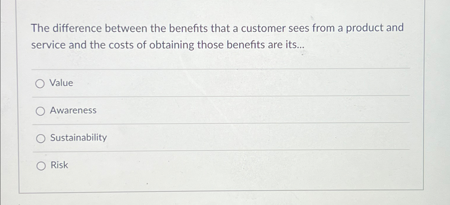  The difference between the benefits that a customer sees from a